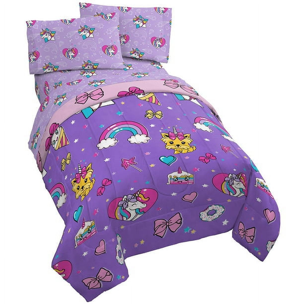JoJo Siwa Full Size Comforter Set Rainbow Unicorn Bow Purple,