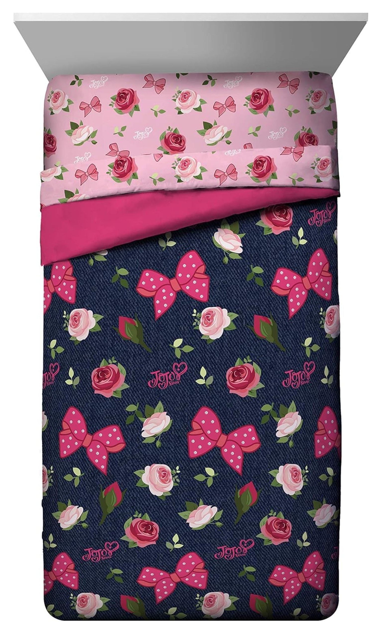 Jojo Siwa Roses & Bows Full Comforter - Super Soft Kids Floral Bedding 