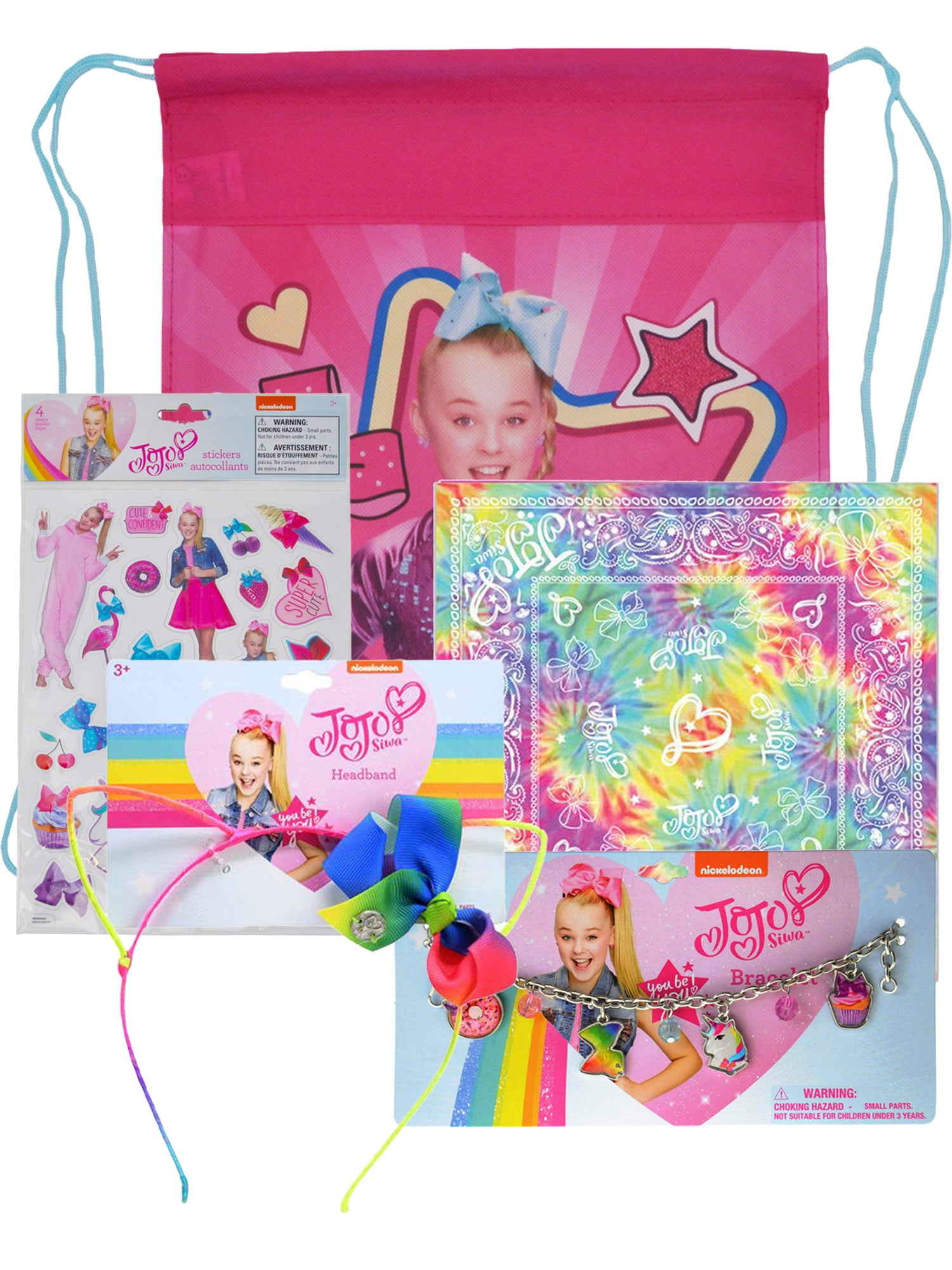 JoJo Siwa Sling bag w Cat Ears Charm Bracelet Sticker Sheet Bandana Set
