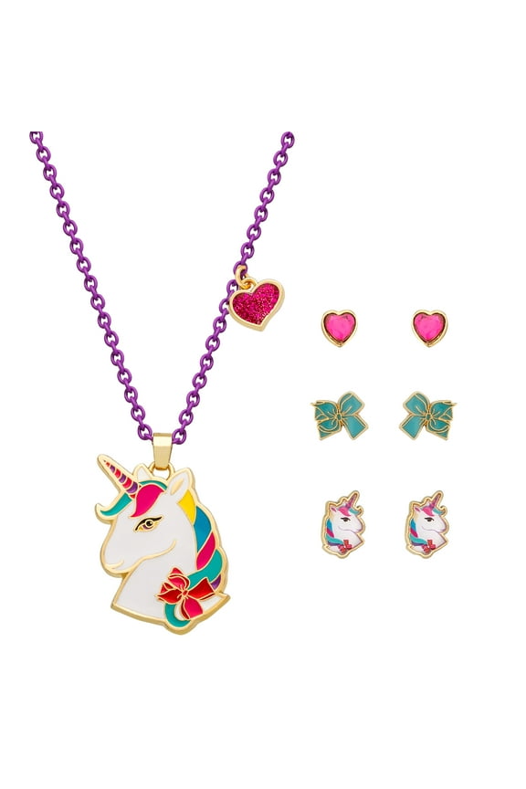 Jewelry Set - Unicorn Necklace and 3 Sets of Stud Earrings Gifts - Official License
