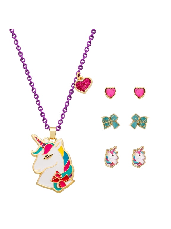Jewelry Set - Unicorn Necklace and 3 Sets of Stud Earrings Gifts - Official License