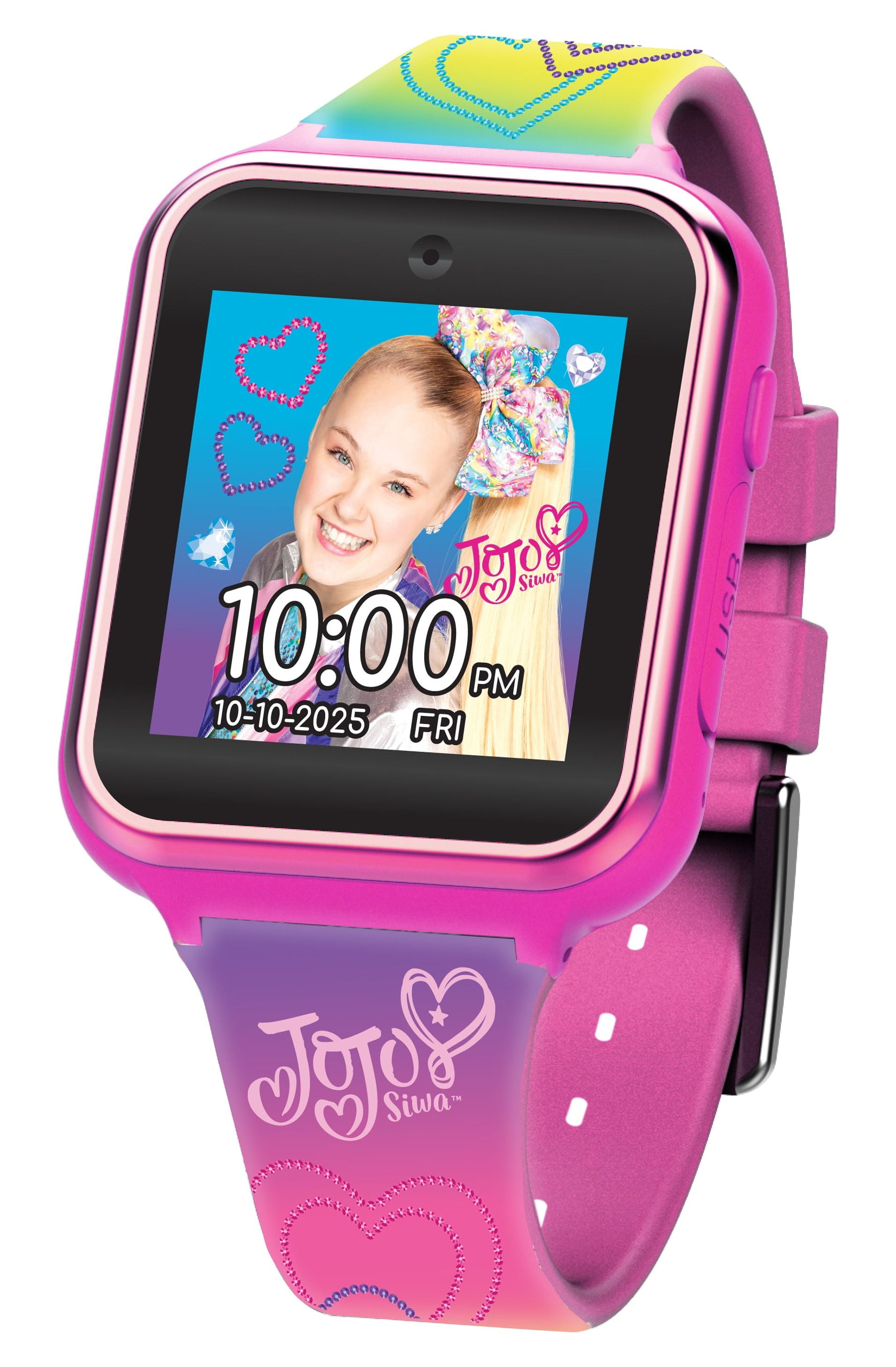 JoJo Siwa iTime Unisex Touchscreen Smart Watch with Silicone Strap and  Rectangulr Pink Case 42MM