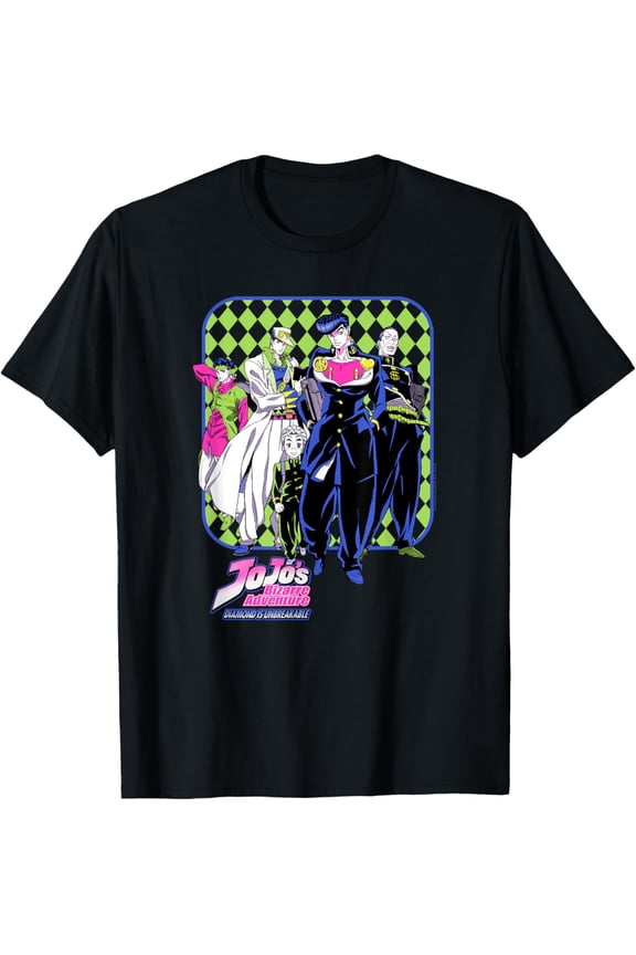 JoJo's Bizarre Adventure Josuke and Friends Neon Anime T-Shirt Short Sleeve Crew Neck Soft Fitted Tees T-Shirt
