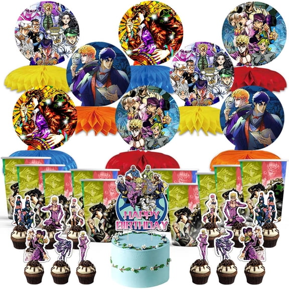 JoJo's Bizarre Adventure Party Supplies Decor Cups Fans Decorations Honeycomb Centerpieces Cake Toppers