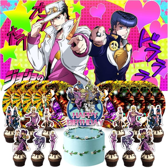 JoJo's Bizarre Adventure Plates Birthday Party Supplies Decor Decorations Background Backdrop Cake Topper Banner