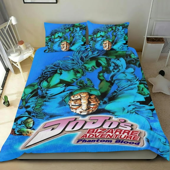 JoJo's Bizarre Adventure Themed Bed Sheet Set Three Piece Set 78x86 In ches Comfortable And Skin Friendly Unique Design Creating A Star Studded Night Home Decor Gifts For Family Friends fans