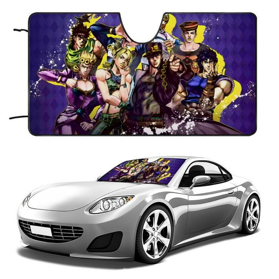 JoJo's Bizarre Adventure-theme Windshield Sun Shade Front Protector Folding Car Sun Visor Blocks Uv Rays Keeps Your Vehicle Cool52in*28in(130*70cm)