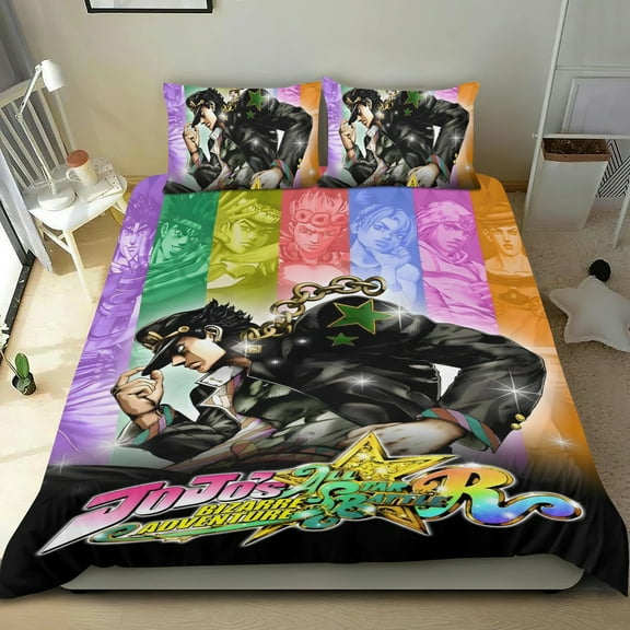 JoJo's Bizarre Adventure-themed Bed Sheet Set Three Piece Set Comfortable And Skin Friendly Unique Design Home Decor Gifts For Family Friends fans54x79Inches135cm*200cm