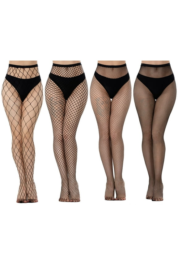 Women's Fishnet Tights High Waist Fishnet Stockings,4-Pack,One Size