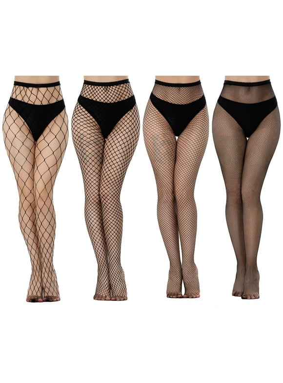 Women's Fishnet Tights High Waist Fishnet Stockings,4-Pack,One Size