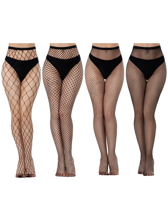 Women's Fishnet Tights High Waist Fishnet Stockings,4-Pack,One Size