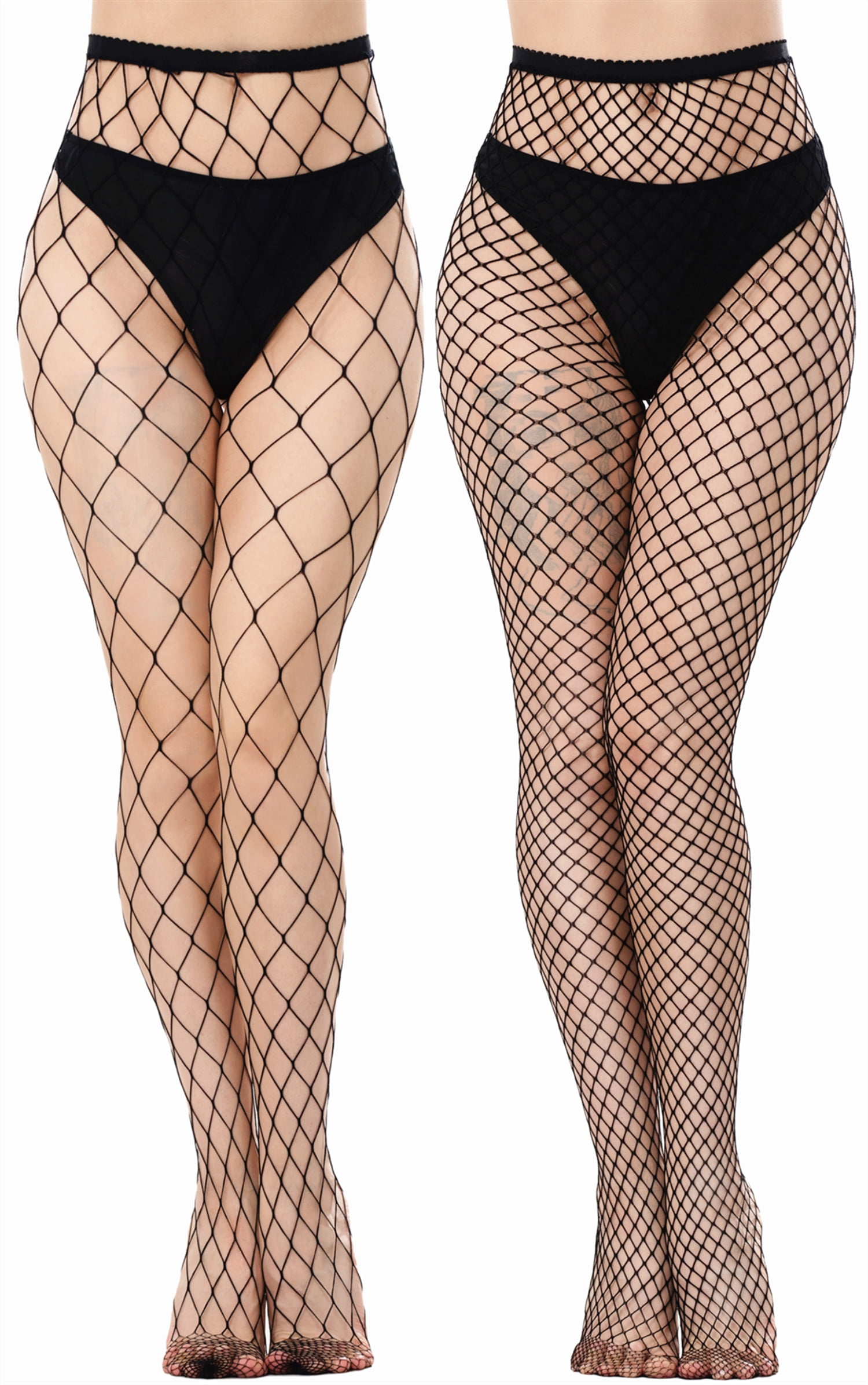 JoMaKaC Women's Plus Fishnet Tights High Waist Fishnet Stockings Thigh High Pantyhose Black 2-Pack