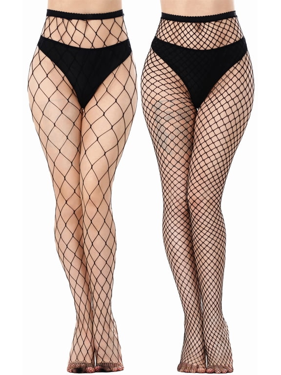 Women's Plus Size Classic Fishnet Tights,Black 2-Pack
