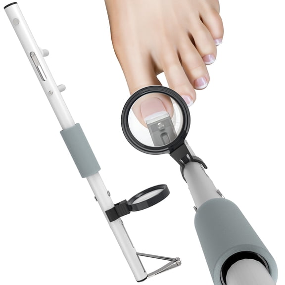 JoNeighbors Long Handled Toenail Clippers with Magnifier, Easy Reach Pedicure Tool for Seniors, Thick Nails & Limited Mobility, Ergonomic Wide Jaw Stainless Steel Clippers(27.5Inch)