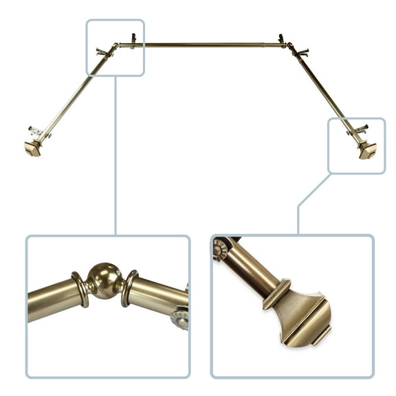 Joachim 13/16" Bay Window curtain rod 20"-36", 38"-72" - Black,(ABay-82-2)