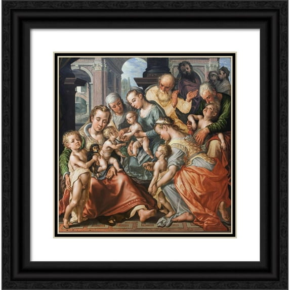 Joachim Beuckelaer 15x15 Black Ornate Wood Framed Double Matted Museum Art Print Titled - The Holy Kinship (1567)