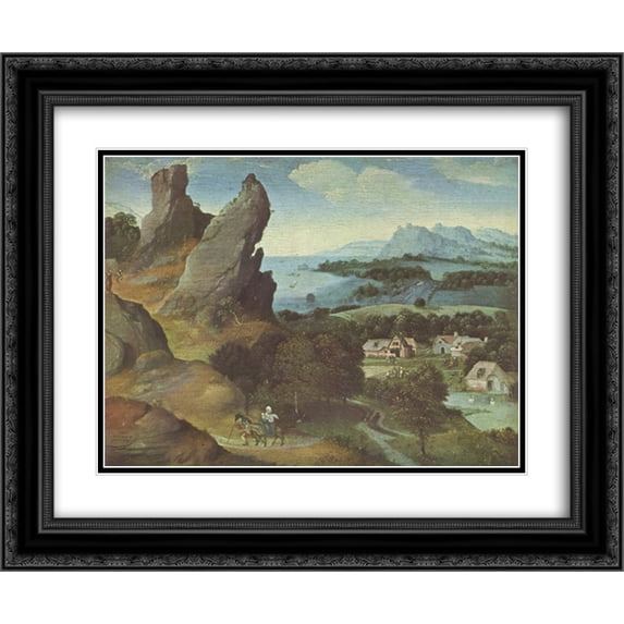 Joachim Patinir 2x Matted 24x20 Black Ornate Framed Art Print 'Landscape with the Flight'