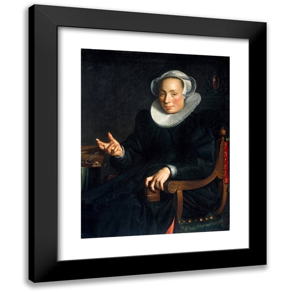 Joachim Wtewael 12x14 Black Modern Framed Museum Art Print Titled - Portrait of Christina Wtewael Van Halen (1568-1629)