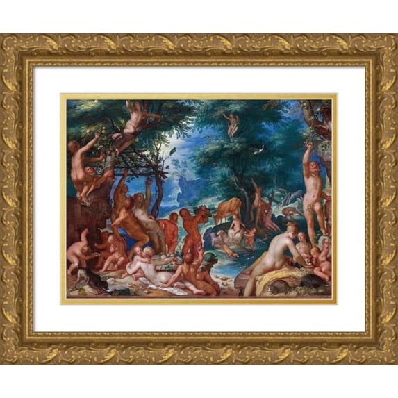Joachim Wtewael 14x12 Gold Ornate Wood Frame and Double Matted Museum Art Print Titled - The Golden Age (1605)