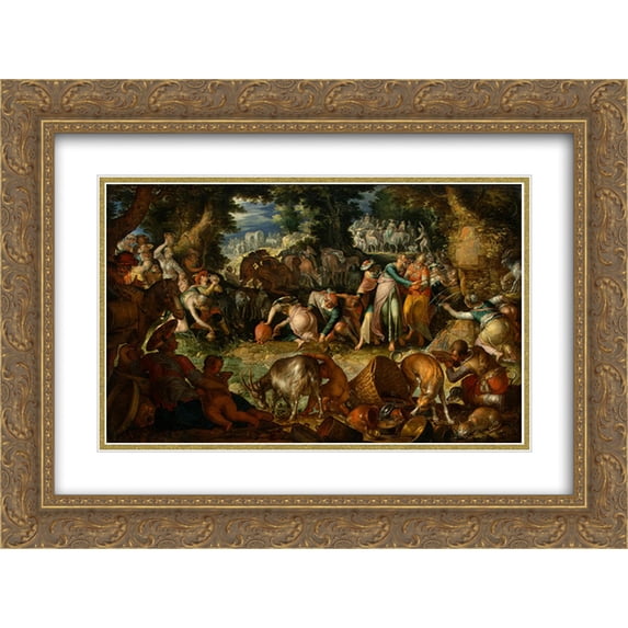 Joachim Wtewael 2x Matted 24x20 Gold Ornate Framed Art Print 'Moses Striking the Rock'