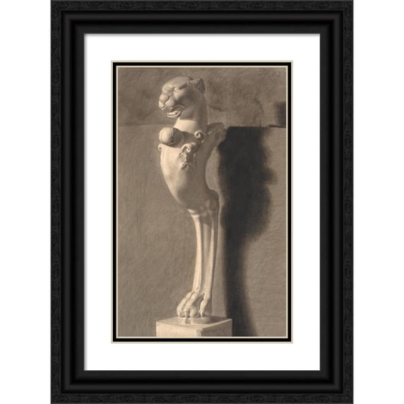 Joakim Skovgaard 11x14 Black Ornate Wood Framed Double Matted Museum Art Print Titled: Drawing by Plaster. Copy After Antique Sculpture. Ornament with Lion Head and -Foot (1871 - 1872)