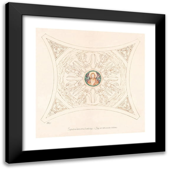Joakim Skovgaard 12x12 Black Modern Framed Museum Art Print Titled - Drafts of the Frescoes in Viborg Cathedral. Sondre Korsarms -Vault (1896 - 1897)