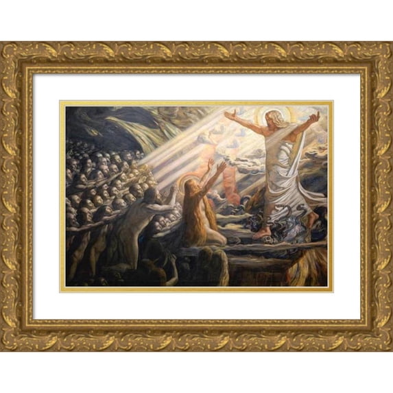 Joakim Skovgaard 24x18 Gold Ornate Framed and Double Matted Museum Art Print Titled - Christ in the Realm of the Dead (1890 - 1894)