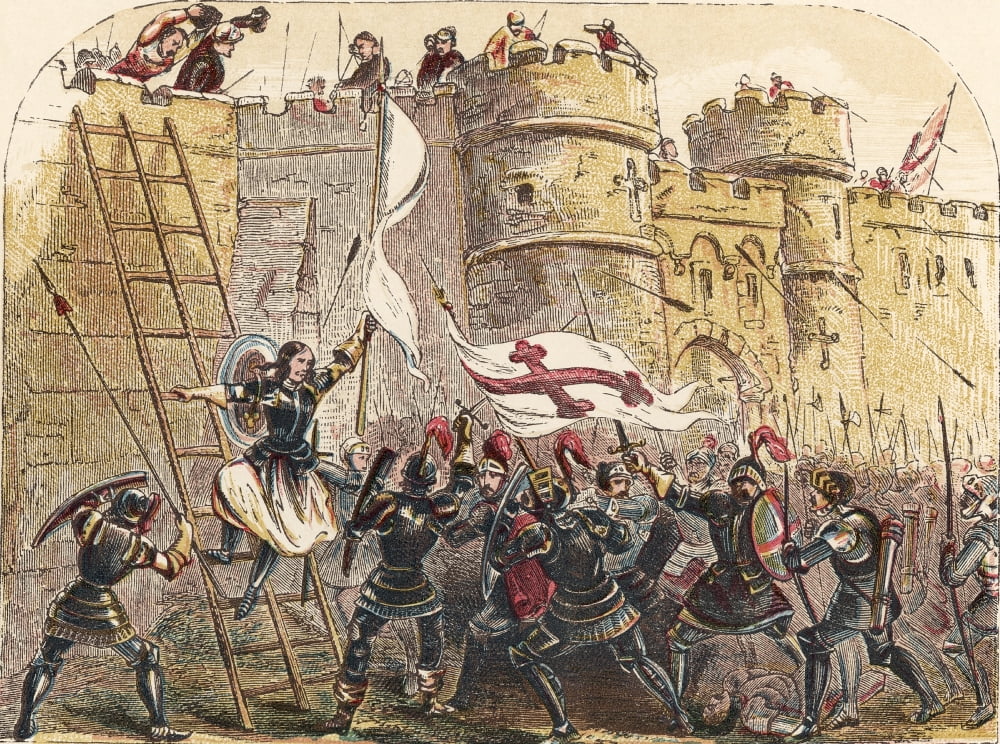 Joan Of Arc Leads French Army Against English Defenders Of Les Tourelles Gate In Siege Of Orleans May 7 1429 From 19Th Century Chromolithograph Canvas Art - Ken Welsh Design Pics (17 x 12)