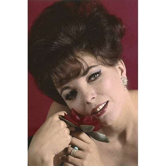 Joan Collins 1960's bare shouldered studio portrait holding rose 24x36 Poster
