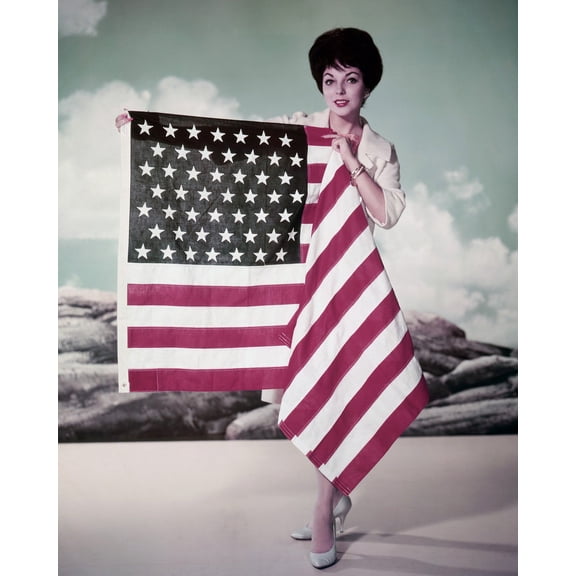 Joan Collins Holding American Flag 24X36 Classic Hollywood Poster