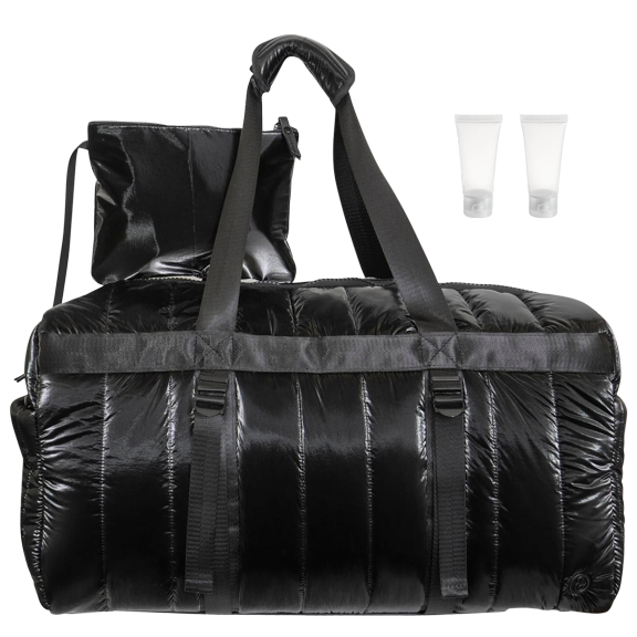 Joan & David Tubular Quilted Metallic Nylon Duffel Bag (Black, 22")