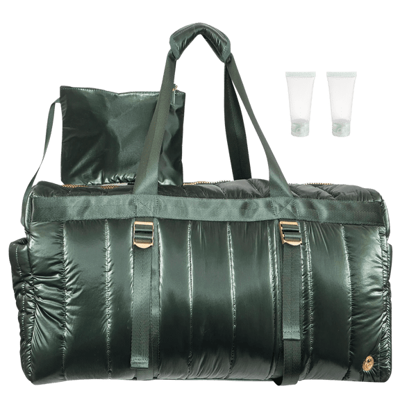 Joan & David Tubular Quilted Metallic Nylon Duffel Bag (Emerald, 22")