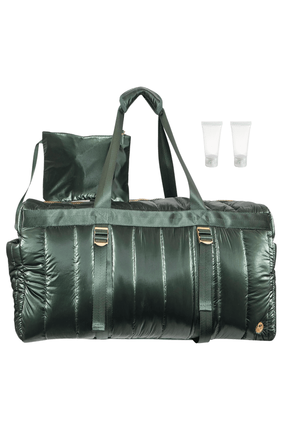 Tubular Quilted Metallic Nylon Duffel Bag (Emerald, 22")
