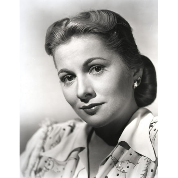 Joan Fontaine wearing a White Shirtdress with Matching Earrings in a Close Up Portrait Photo Print (8 x 10)
