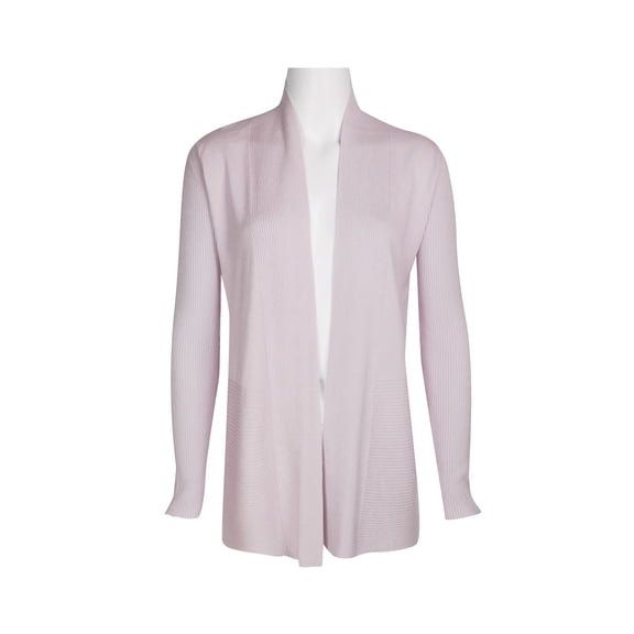 Joan Vass NY Open Front long Sleeve SharkBite Rib Detail Cardigan-MAUVE SHADOW / L