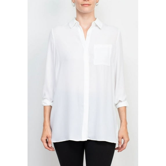 Joan Vass New York womens Joan Vass Hidden Placket Shirt, L, White