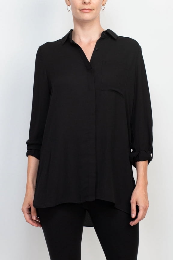 Joan Vass New York womens Joan Vass Hidden Placket Shirt, M, Black