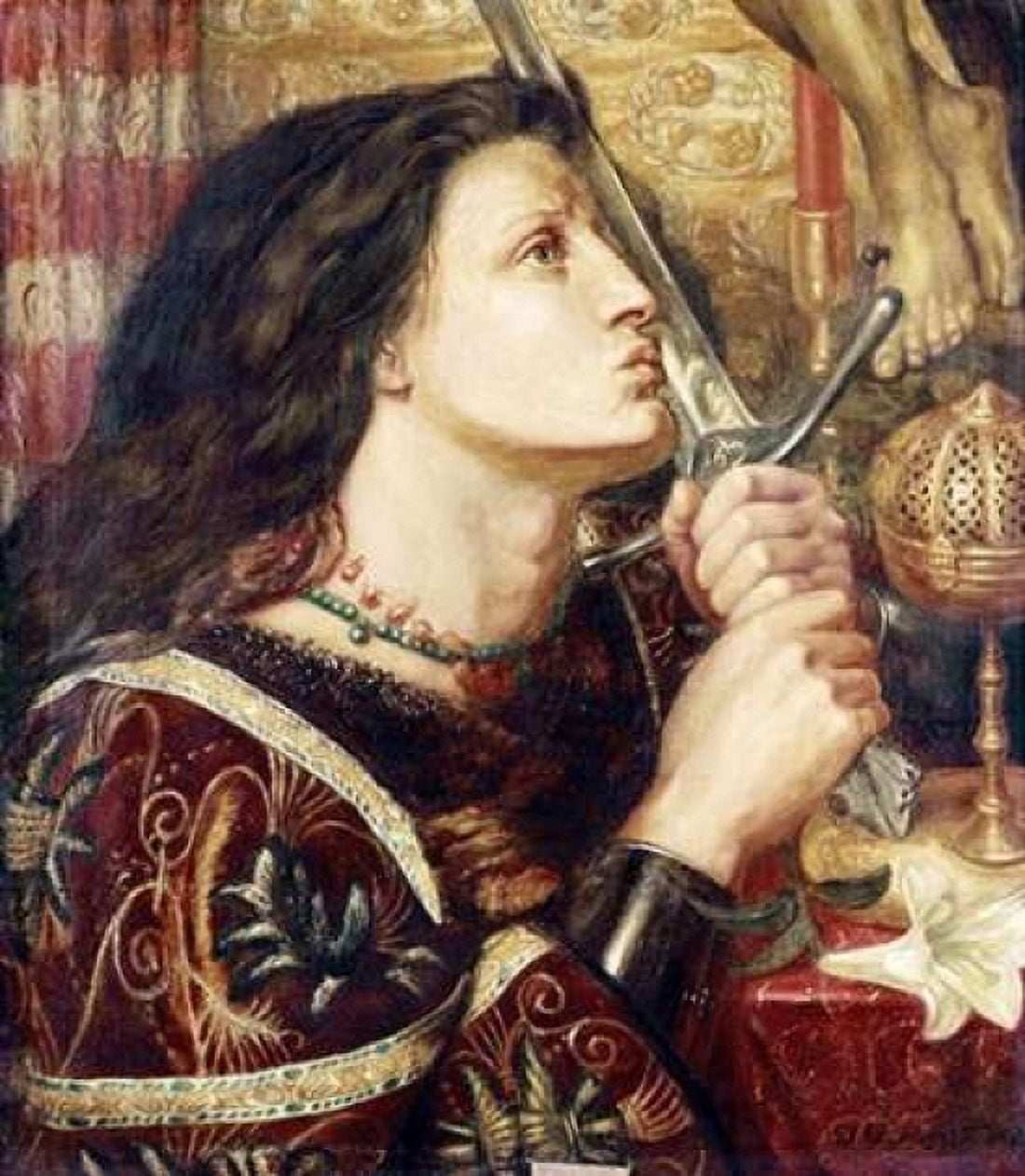 Joan of Arc Kissing The Sword of Deliverance Canvas Art - Dante Gabriel Rossetti (24 x 24)