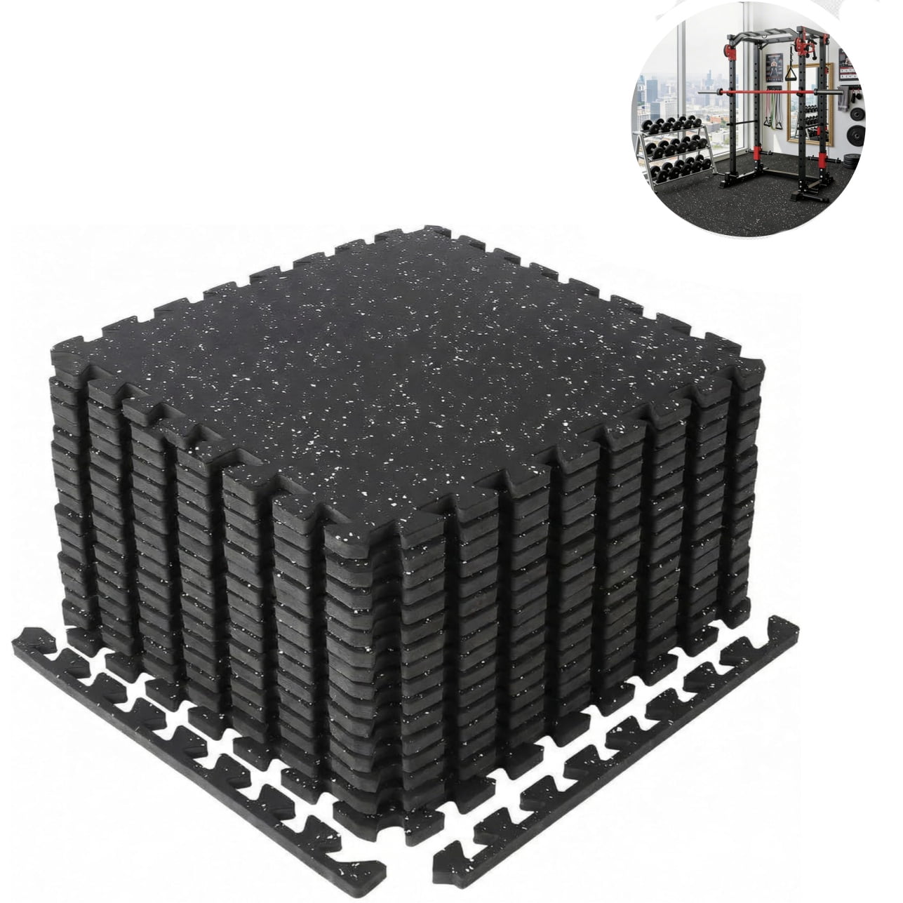 JoanKaren 0.75" Thick Puzzle Exercise Equipment Mat,12 Tiles,48 Sq ft EVA Foam Interlocking Tiles for Exercise,Gymnastics, and Home Gym Protective Flooring in Black