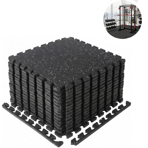 JoanKaren 0.75" Thick Puzzle Exercise Equipment Mat,12 Tiles,48 Sq ft EVA Foam Interlocking Tiles for Exercise,Gymnastics, and Home Gym Protective Flooring in Black