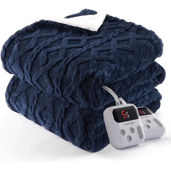 JoanKaren 100"X90" Electric Heated Blanket King Size,Dual Control Fast Heating Blanket with 10 Heating Level & 1-10 Hour Auto Off,Navy Blue