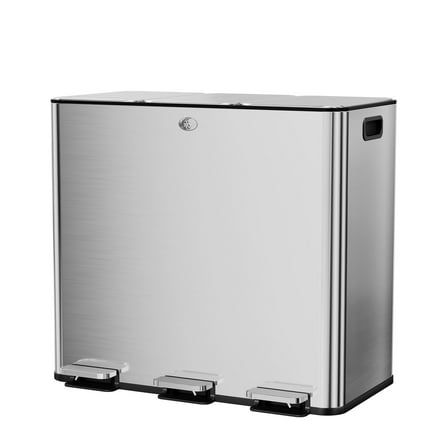 JoanKaren 15.9Gal/60L Stainless Steel Trash Can,3 Compartment Kitchen Recycle Bin,Three Pedal