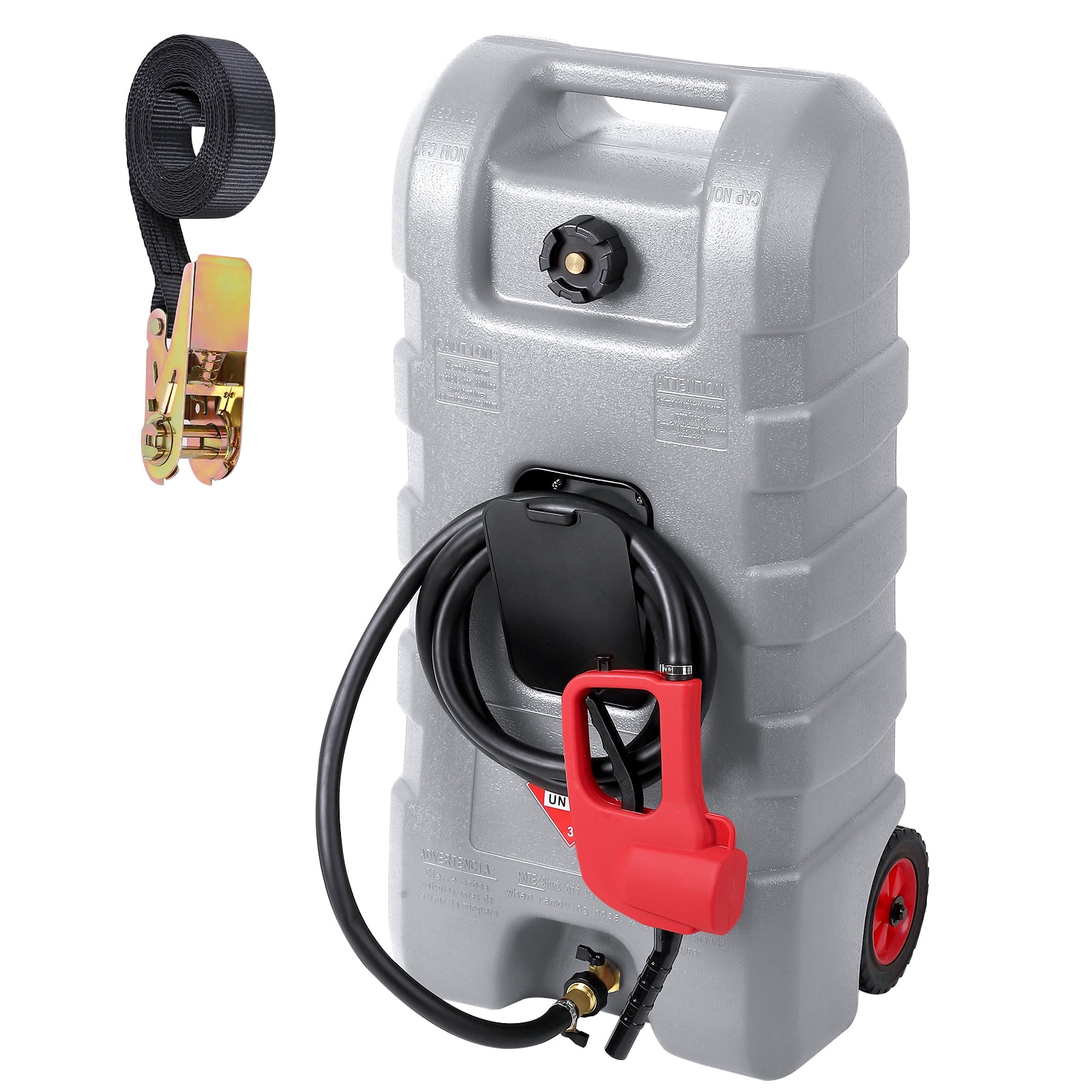 JoanKaren 15 Gallon Portable Gas Fuel Tank,Container Caddy Tank with Siphon Pump,10ft Hose,6in Wheels & Lockable Lid,Gasoline Can for Boats,Cars, Motorcycle,Grey
