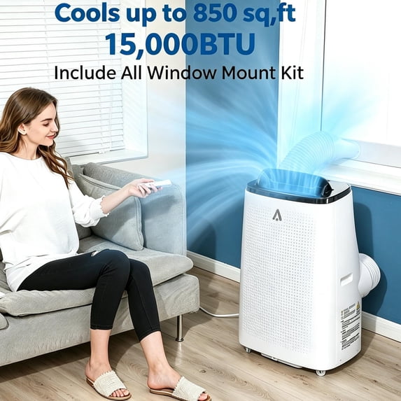 JoanKaren 15000 BTU Portable Air Conditioner w/ DIY Window Kit,Cools Room up to 850 Sq. ft,3-in-1 Energy-Saving Smart Floor Standing AC Unit with Cooling,Dehumidifier & Fan