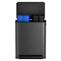 JoanKaren 16 Gal Stainless Steel Dual Trash Can with Recycling Bin,Pedal Step-on Compartment Garbage Bin,Black