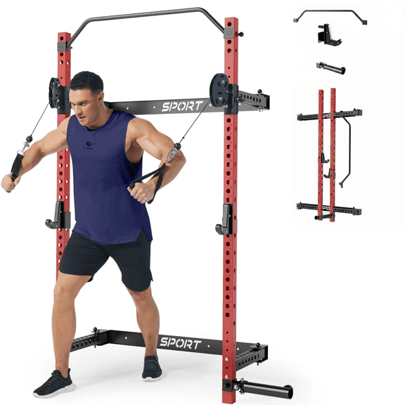 JoanKaren 2.36" x 2.36" Folding Power Rack for Home Gym ,1000lbs Capacity Steel Frame Wall Mounted Squat Rack,Black