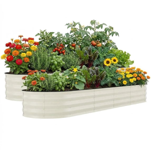 JoanKaren 2-Pack 8x2x2 ft Galvanized Raised Garden Bed,Outdoor Metal Planter Boxes for Vegetables,Fruits and Flowers,Beige