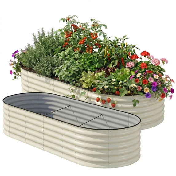 JoanKaren 2-Pack 8x4x2 ft Galvanized Raised Garden Bed,Outdoor Metal Planter Boxes for Vegetables,Fruits and Flowers,Beige