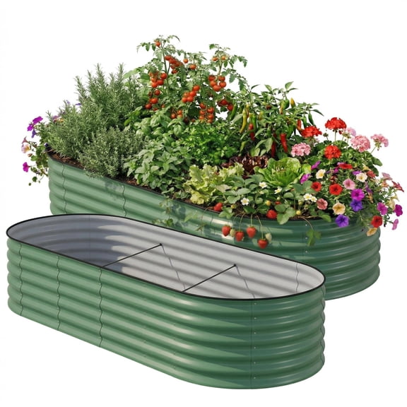 JoanKaren 2-Pack 8x4x2 ft Galvanized Raised Garden Bed,Outdoor Metal Planter Boxes for Vegetables,Fruits and Flowers,Green
