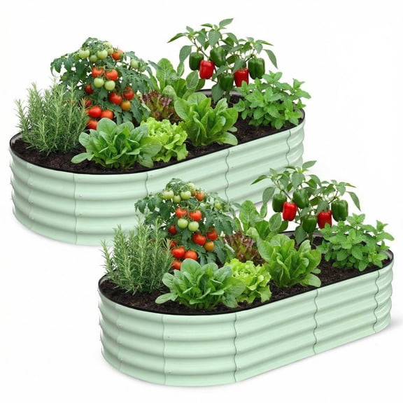 JoanKaren 2 Pcs 6x3x1 ft Oval Galvanized Raised Garden Beds,Large Deep Root Metal Planter Box with Open Base for Vegetables Flowers,Herbs,Tool-Free Assembly,Green